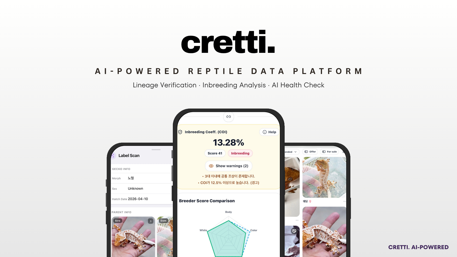 AI爬虫類データプラットフォーム「CRETTI」、혈통・近親交配分析で市場の信頼性を向上